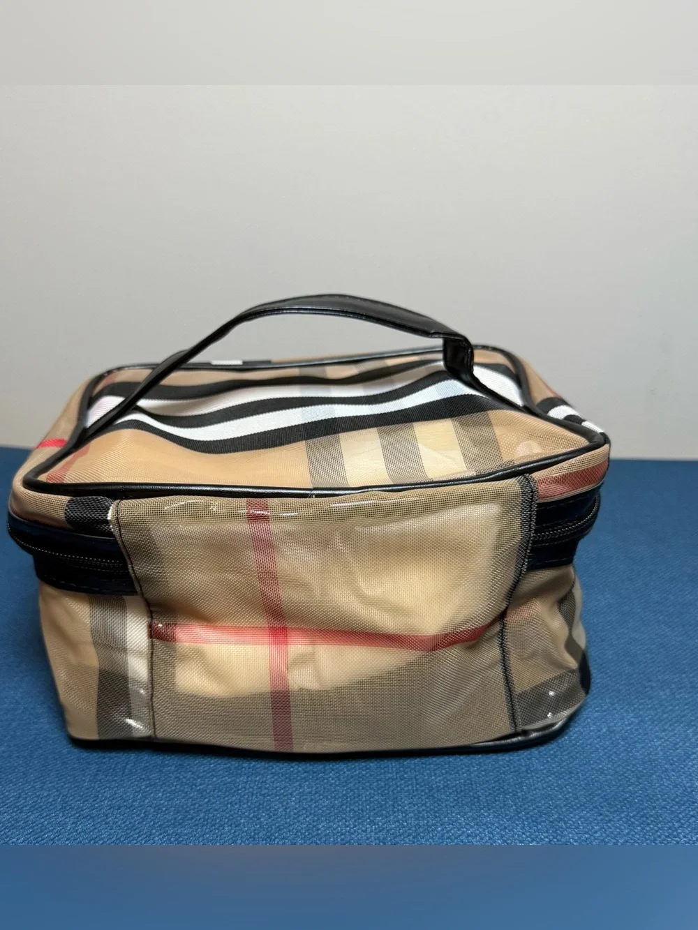 Plaid Cosmetic makeup travel toiletries bag  Case Top Handle organizer new